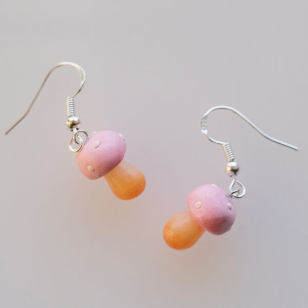 Pink mushroom earrings