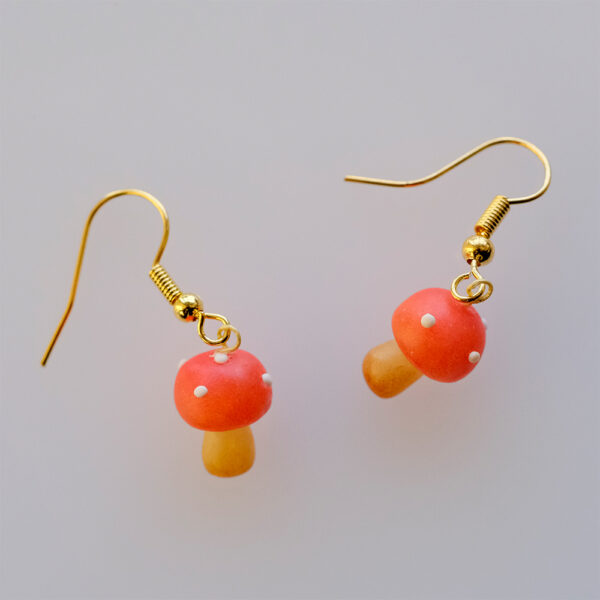 Bright red mushroom earrings